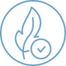 A blue outline of a feather and a checkmark inside a circle, suggesting a concept related to natural, eco-friendly, or approved products.