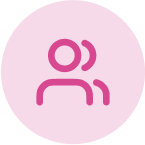 A pink icon of two stylized human figures, one behind the other, on a light pink circular background.
