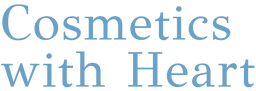 Light blue text on a white background reads, Cosmetics with Heart in a large, serif font.
